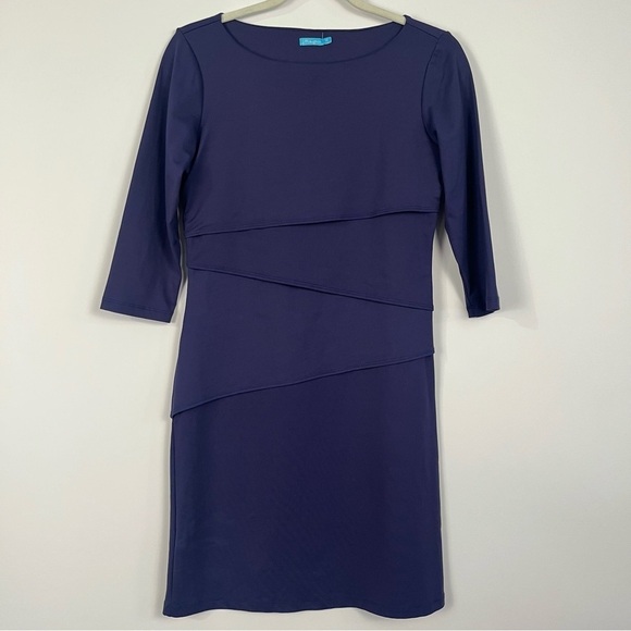 J. McLaughlin Layered Nicola Navy Catalina Cloth Fabric Dress XS - Picture 2 of 7
